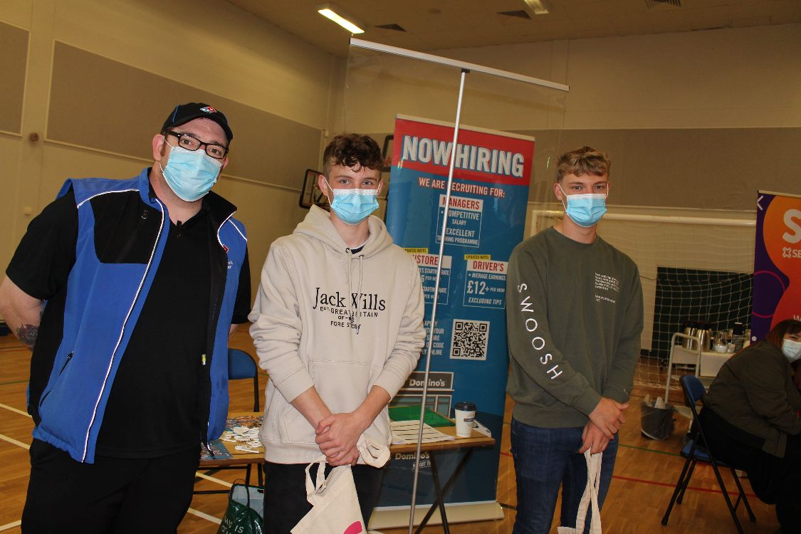 Level 3 Manufacturing Engineering students Devin Crutchley and Finn Hewitt with Phil from Dominos.